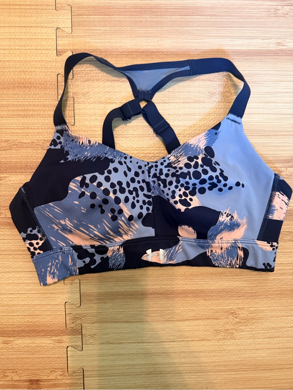 Under Armour Womens High Impact Sports Bra Blue Abstract Animal Print Small